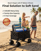 Hikenture Beach Wagon with Balloon Wheels | 440 lb Capacity | Collapsible Sand Cart