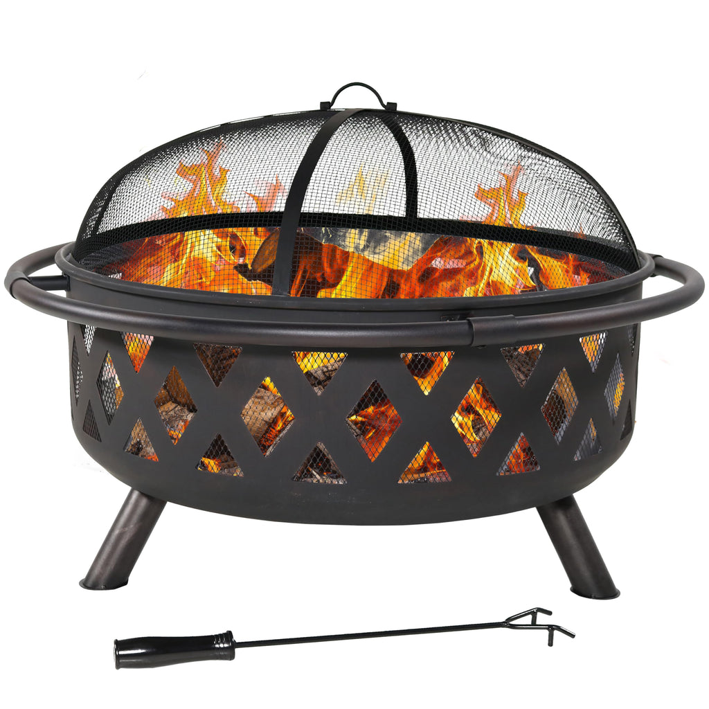 Sunnydaze Crossweave Outdoor Fire Pit | Wood-Burning | 30" & 36" | Spark Screen, Poker & Cover Included