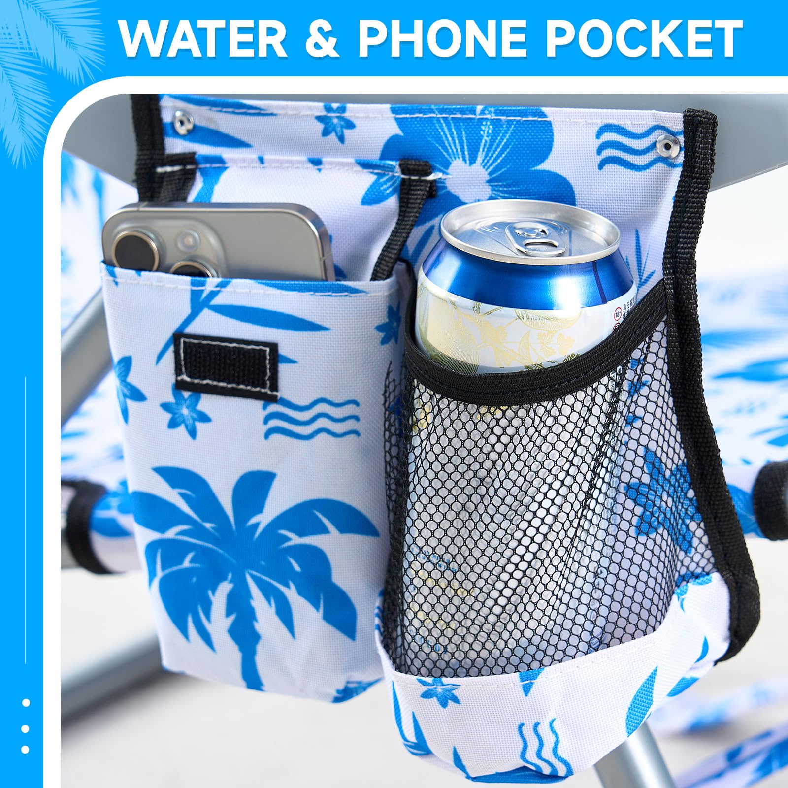 Portable Lay-Flat Beach Chair | 2-Pack | 5-Position Backpack Chair with Cup Holder