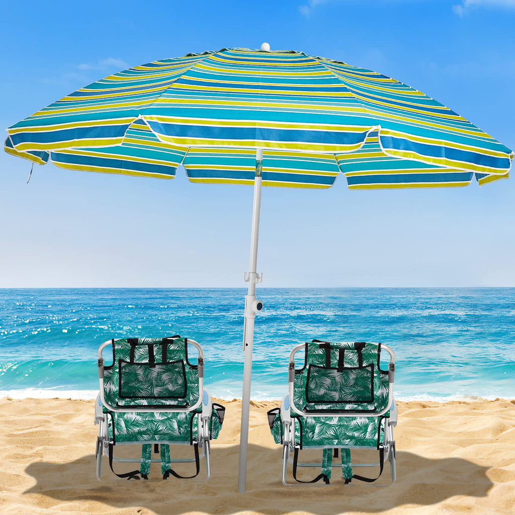 Portable Lay-Flat Beach Chair | 2-Pack | 5-Position Backpack Chair with Cup Holder