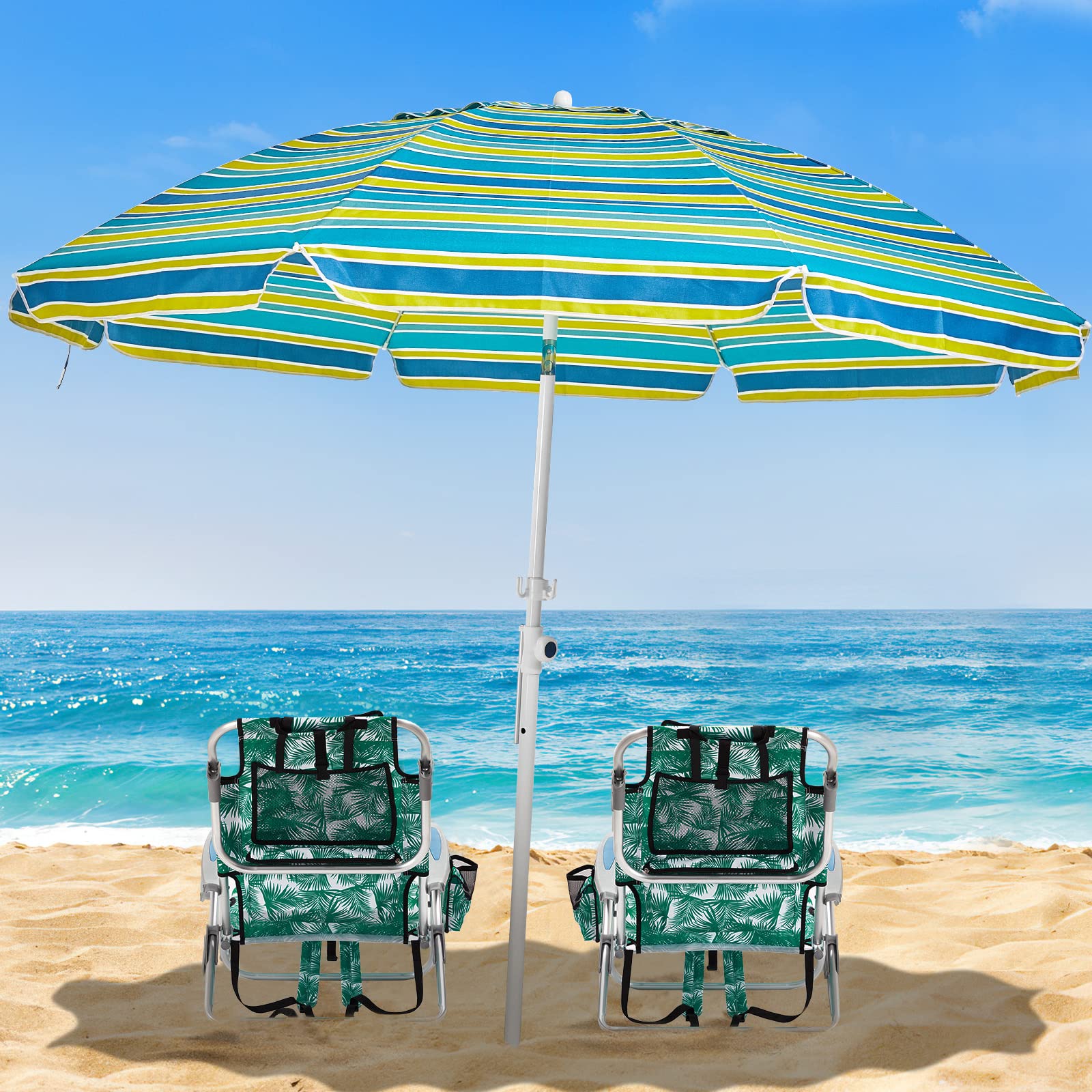 Portable Lay-Flat Beach Chair | 2-Pack | 5-Position Backpack Chair with Cup Holder