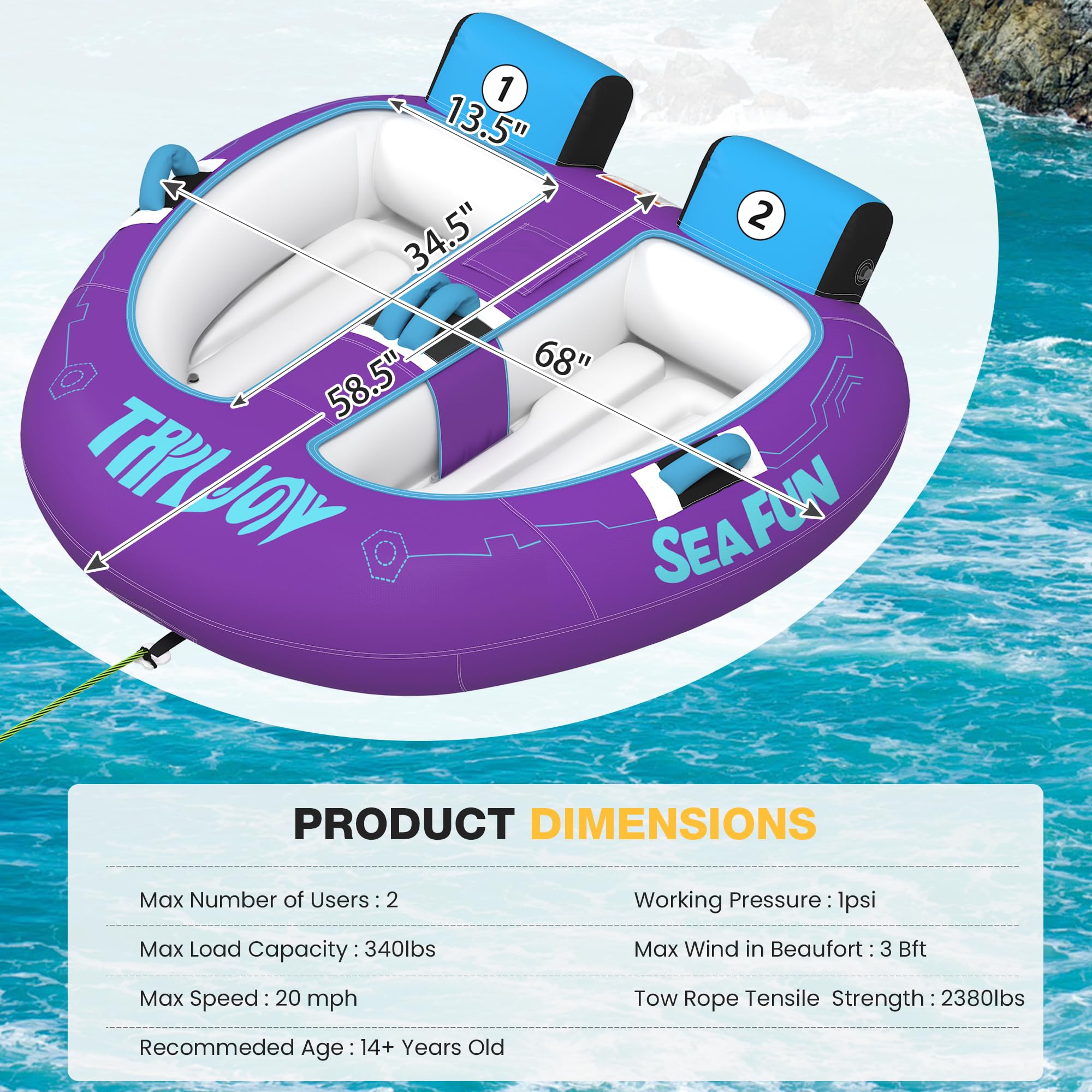 Towable Tubes for Boating | 1-3 Rider | Cockpit Style with Rope Included | Lake & River