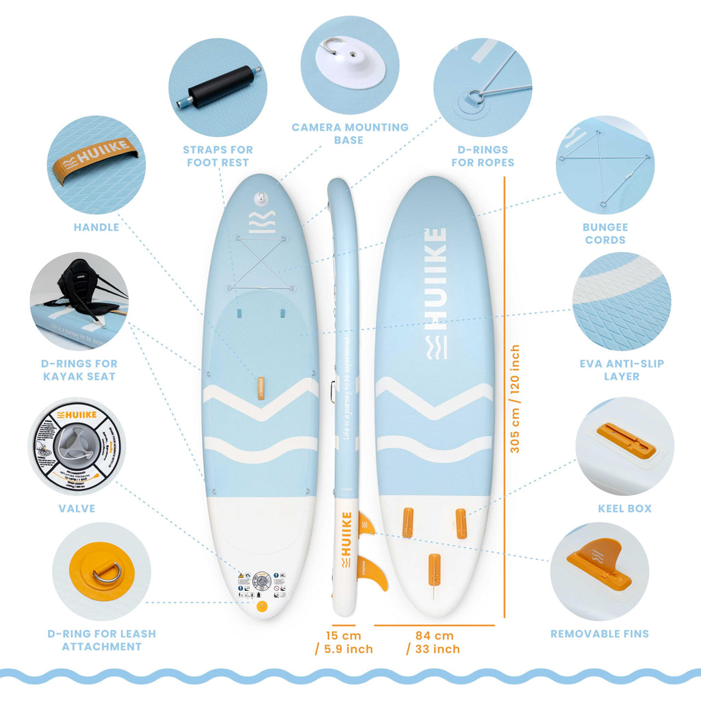 HUIIKE Inflatable Paddle Board & Kayak 2-in-1 | 10' x 33" | Full Pack with Kayak Seat & Accessories