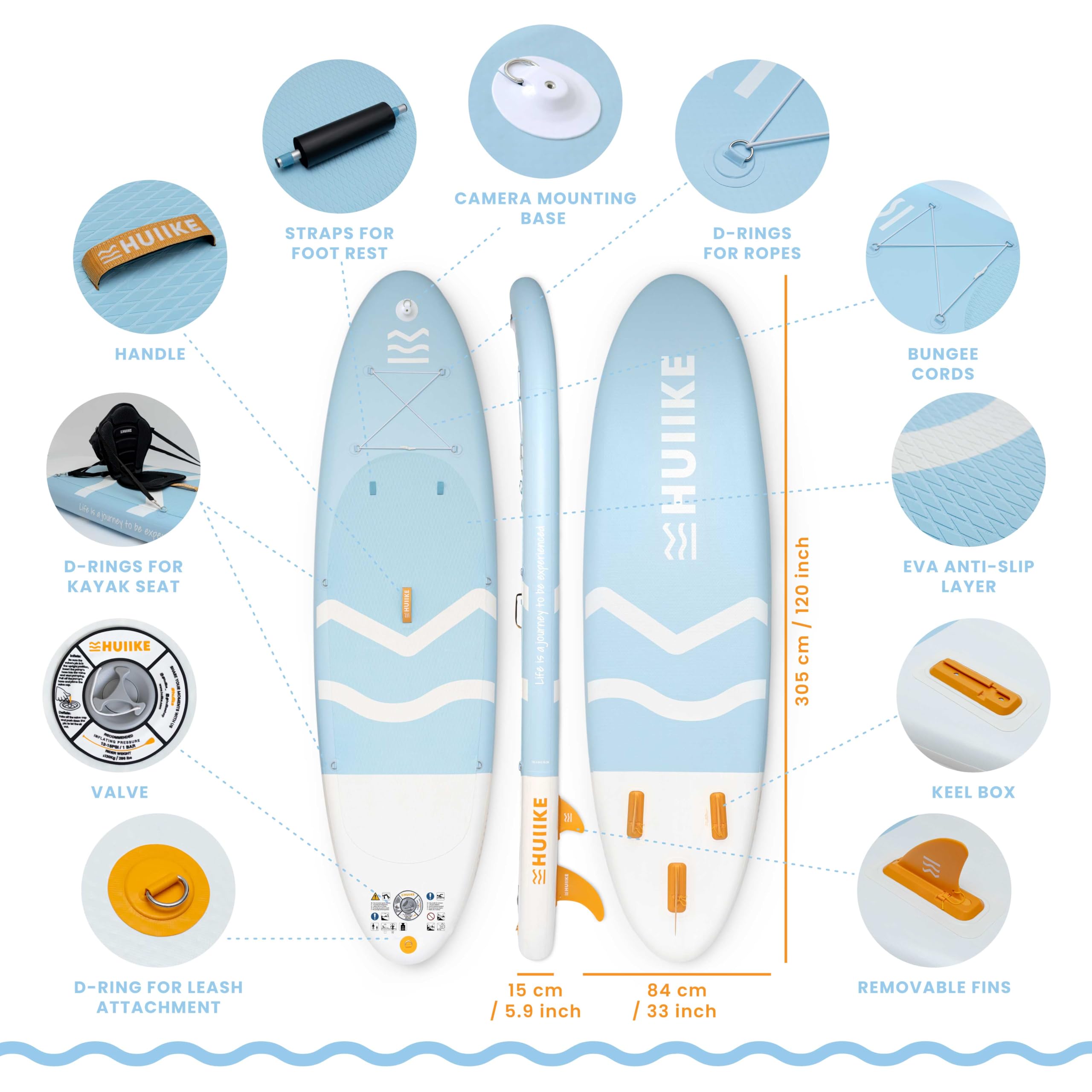 HUIIKE Inflatable Paddle Board & Kayak 2-in-1 | 10' x 33" | Full Pack with Kayak Seat & Accessories
