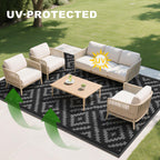 RURALITY Outdoor Rugs 8'x10' Waterproof for Patios Clearance,Plastic Straw Mats for RV, Camping,Backyard,Porch,Deck,Balcony,Reversible,Geometric