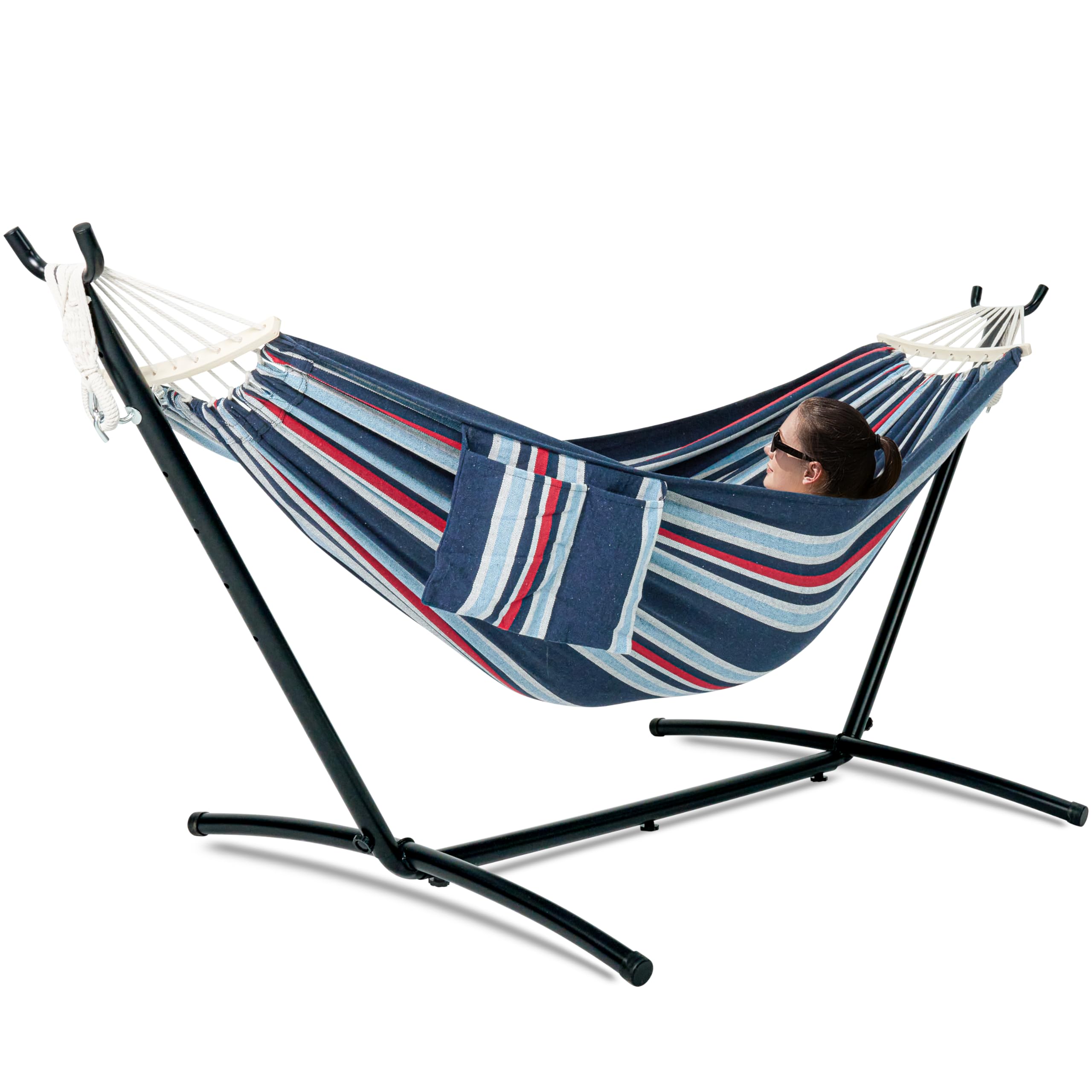GAFETE Double Hammock with Stand | 2-Person | 600 lb Capacity | Indoor & Outdoor