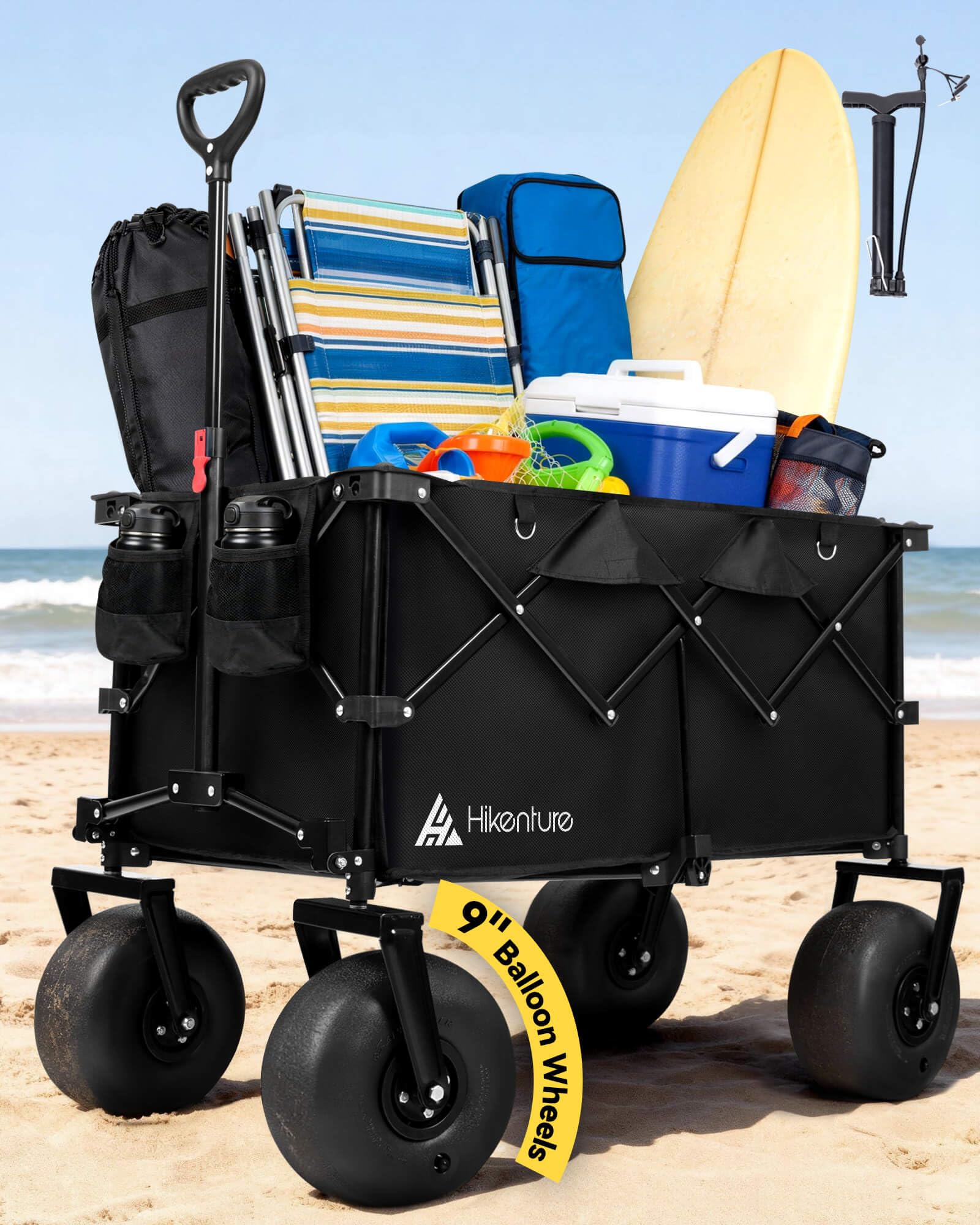 Hikenture Beach Wagon with Balloon Wheels | 440 lb Capacity | Collapsible Sand Cart
