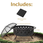 Sunnydaze Crossweave Outdoor Fire Pit | Wood-Burning | 30" & 36" | Spark Screen, Poker & Cover Included