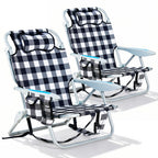 Portable Lay-Flat Beach Chair | 2-Pack | 5-Position Backpack Chair with Cup Holder