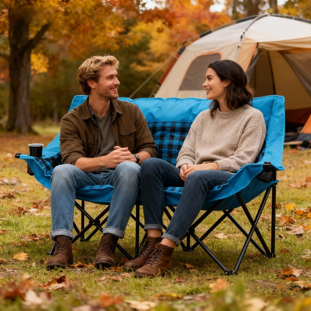 DoCred Double Camping Loveseat Chair | 2-Person | 660 lb Capacity | Cup Holders & Side Pockets