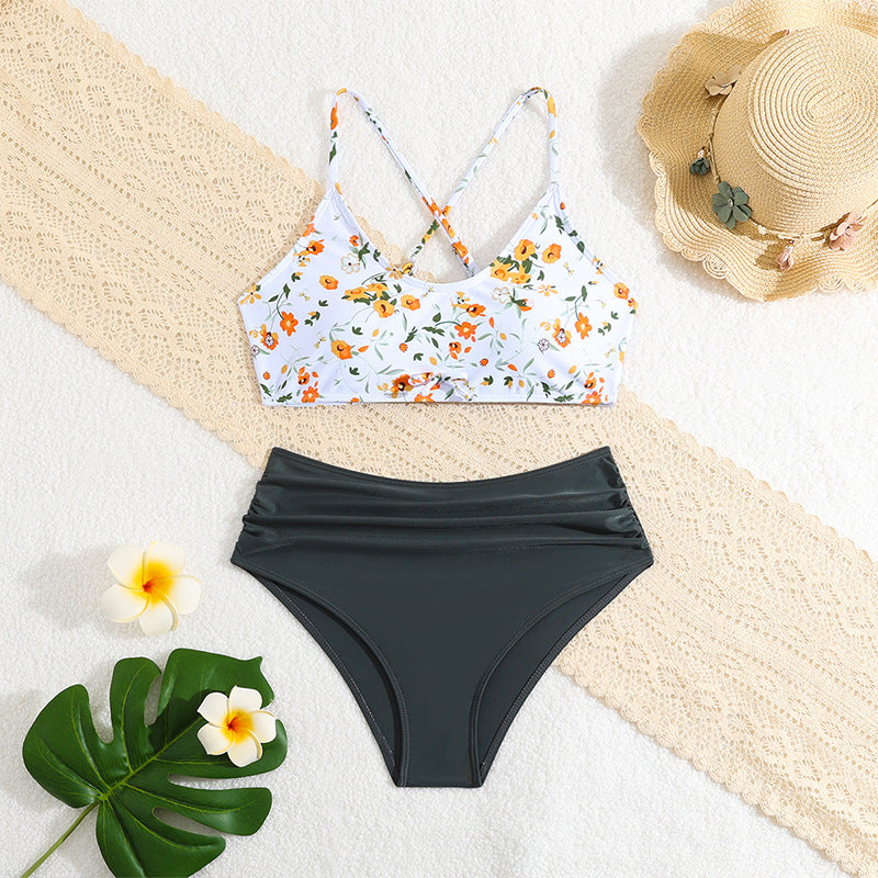 Floral Print Cute Fresh Bikini Swimwear for Girls &ndash; Sleeveless Children's Swimwear