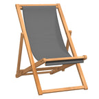 NNEVL Folding Beach Chair Solid Teak Wood Grey-1