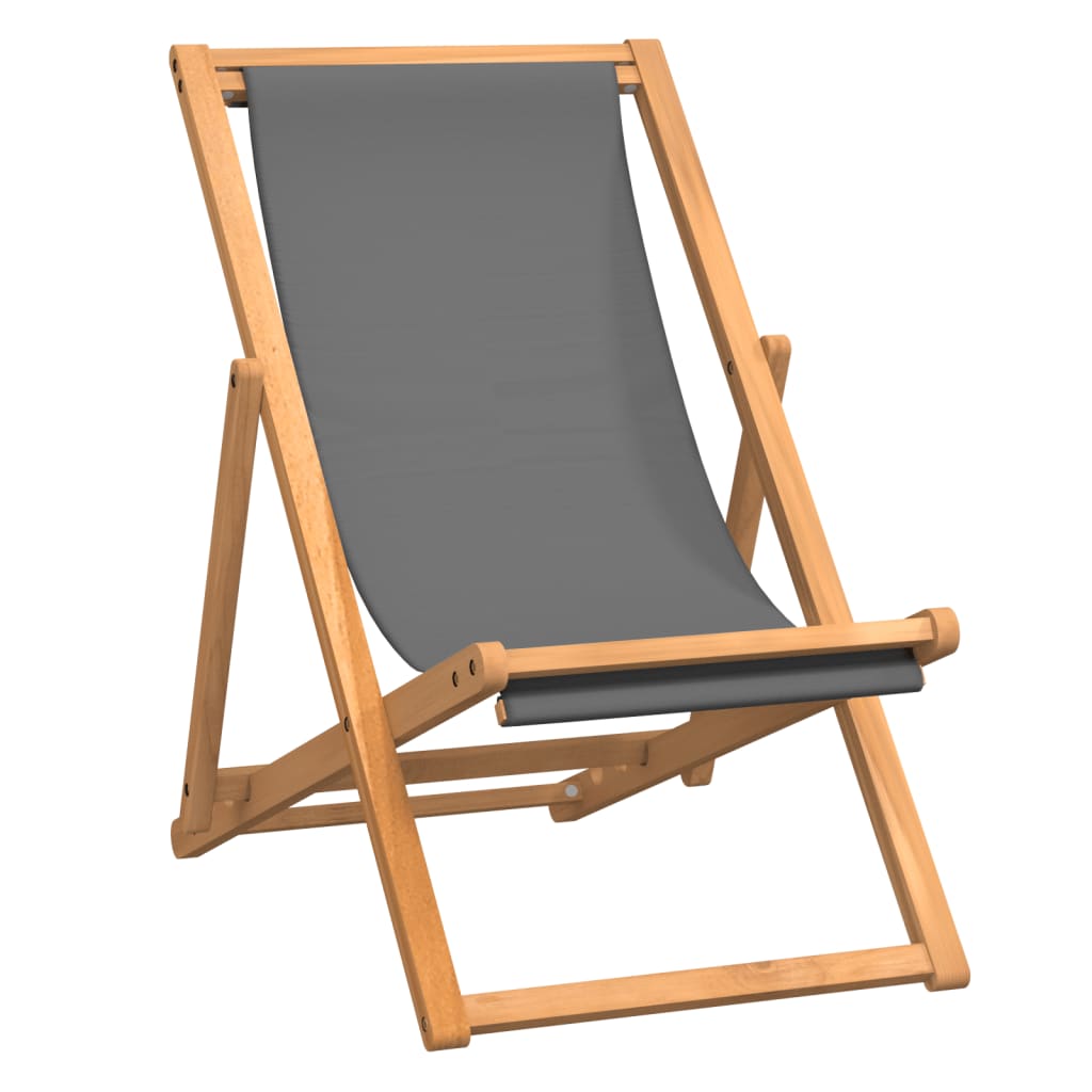NNEVL Folding Beach Chair Solid Teak Wood Grey-1