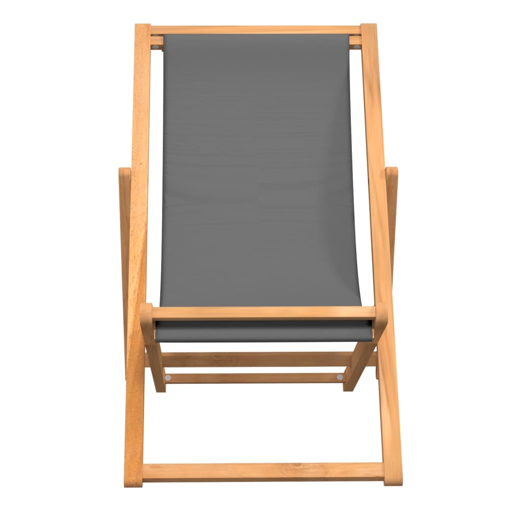 NNEVL Folding Beach Chair Solid Teak Wood Grey-2
