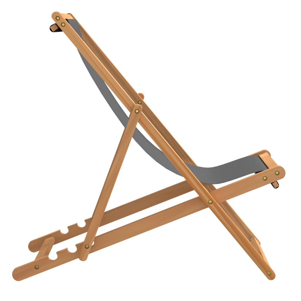 NNEVL Folding Beach Chair Solid Teak Wood Grey-3