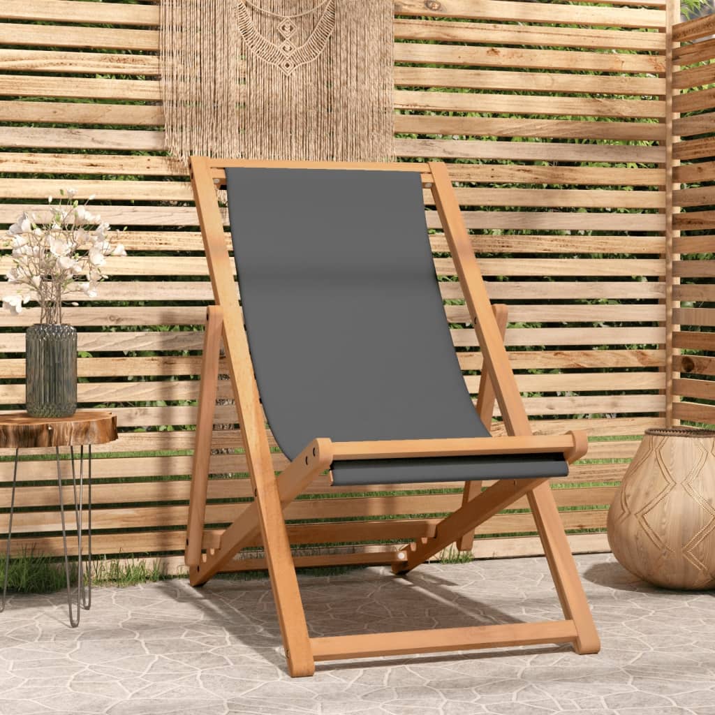 NNEVL Folding Beach Chair Solid Teak Wood Grey-0