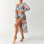 Printed split swimsuit three piece long sleeved set