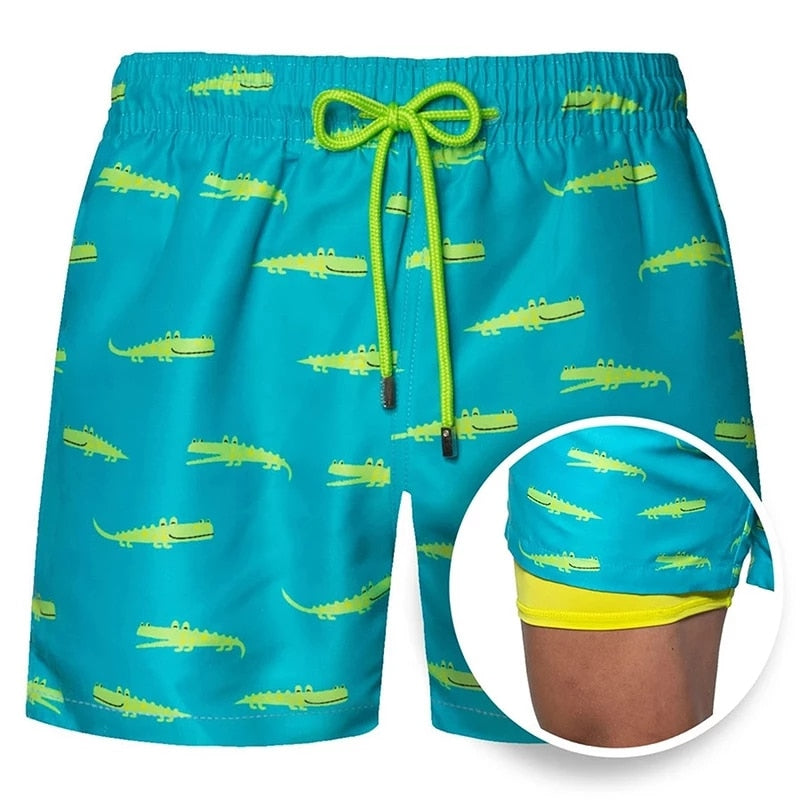 2022 Summer Shorts Men's Beach Pants Sports Pants Printed Double-Layer Shorts Men's Casual Quick-Drying Floral Shorts Men