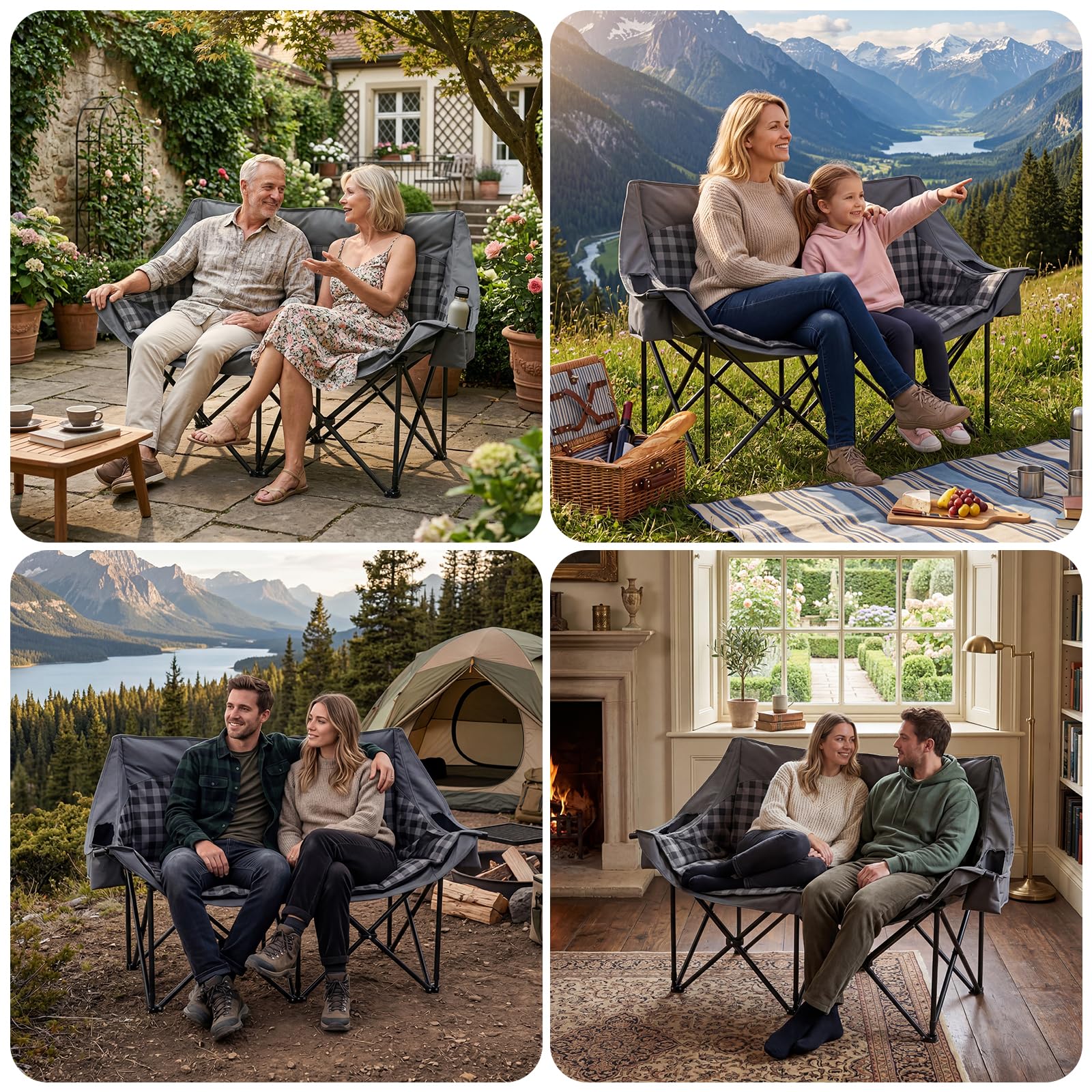 DoCred Double Camping Loveseat Chair | 2-Person | 660 lb Capacity | Cup Holders & Side Pockets