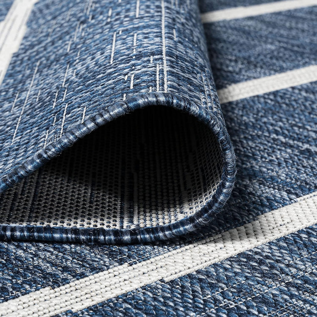 JONATHAN Y Berber Stripe Indoor/Outdoor Area Rug 5x8 – Blue & Ivory