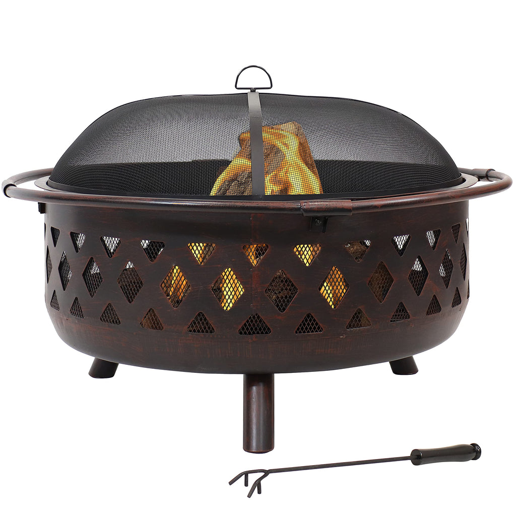Sunnydaze Crossweave Outdoor Fire Pit | Wood-Burning | 30" & 36" | Spark Screen, Poker & Cover Included