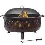 Sunnydaze Crossweave Outdoor Fire Pit | Wood-Burning | 30" & 36" | Spark Screen, Poker & Cover Included