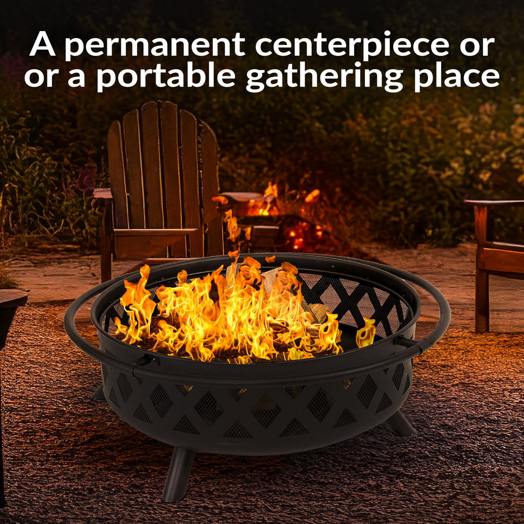 Sunnydaze Crossweave Outdoor Fire Pit | Wood-Burning | 30" & 36" | Spark Screen, Poker & Cover Included