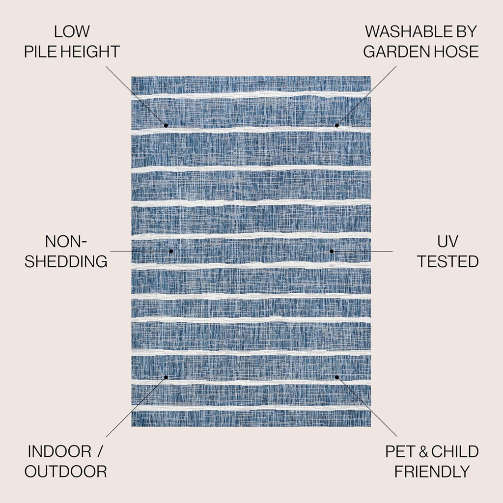 JONATHAN Y Berber Stripe Indoor/Outdoor Area Rug 5x8 – Blue & Ivory