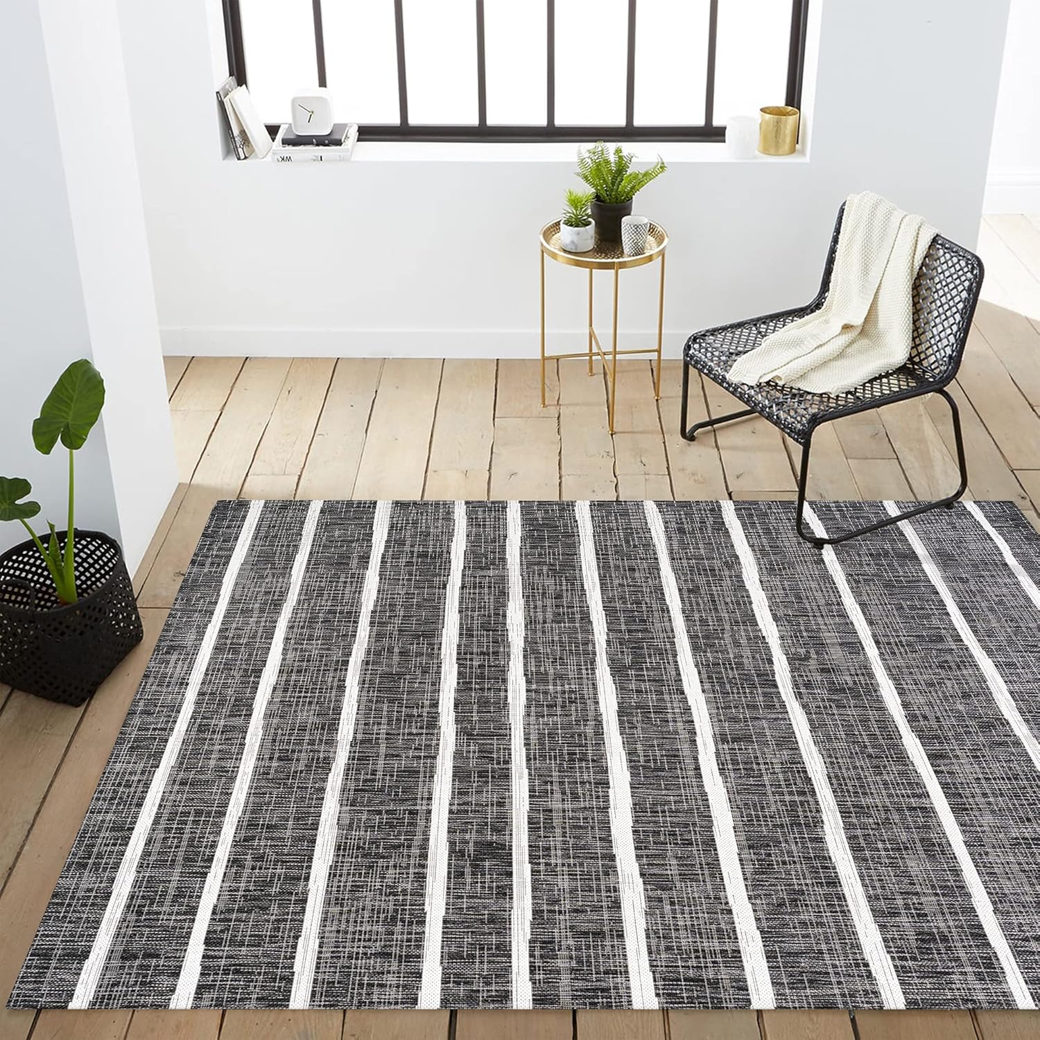 JONATHAN Y Berber Stripe Indoor/Outdoor Area Rug 5x8 – Blue & Ivory