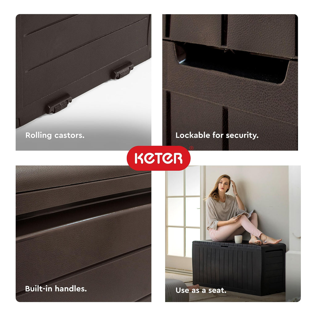 Keter Marvel Plus 71 Gallon Resin Outdoor Storage Box for Patio Furniture Cushions, Throw Pillows, Garden Tools and Pool Floats, Beige