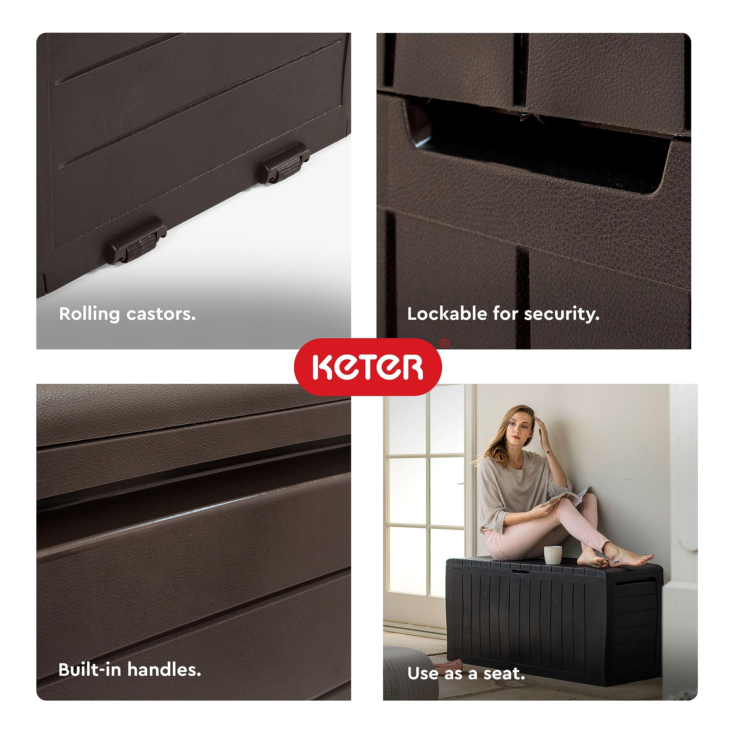 Keter Marvel Plus 71 Gallon Resin Outdoor Storage Box for Patio Furniture Cushions, Throw Pillows, Garden Tools and Pool Floats, Beige