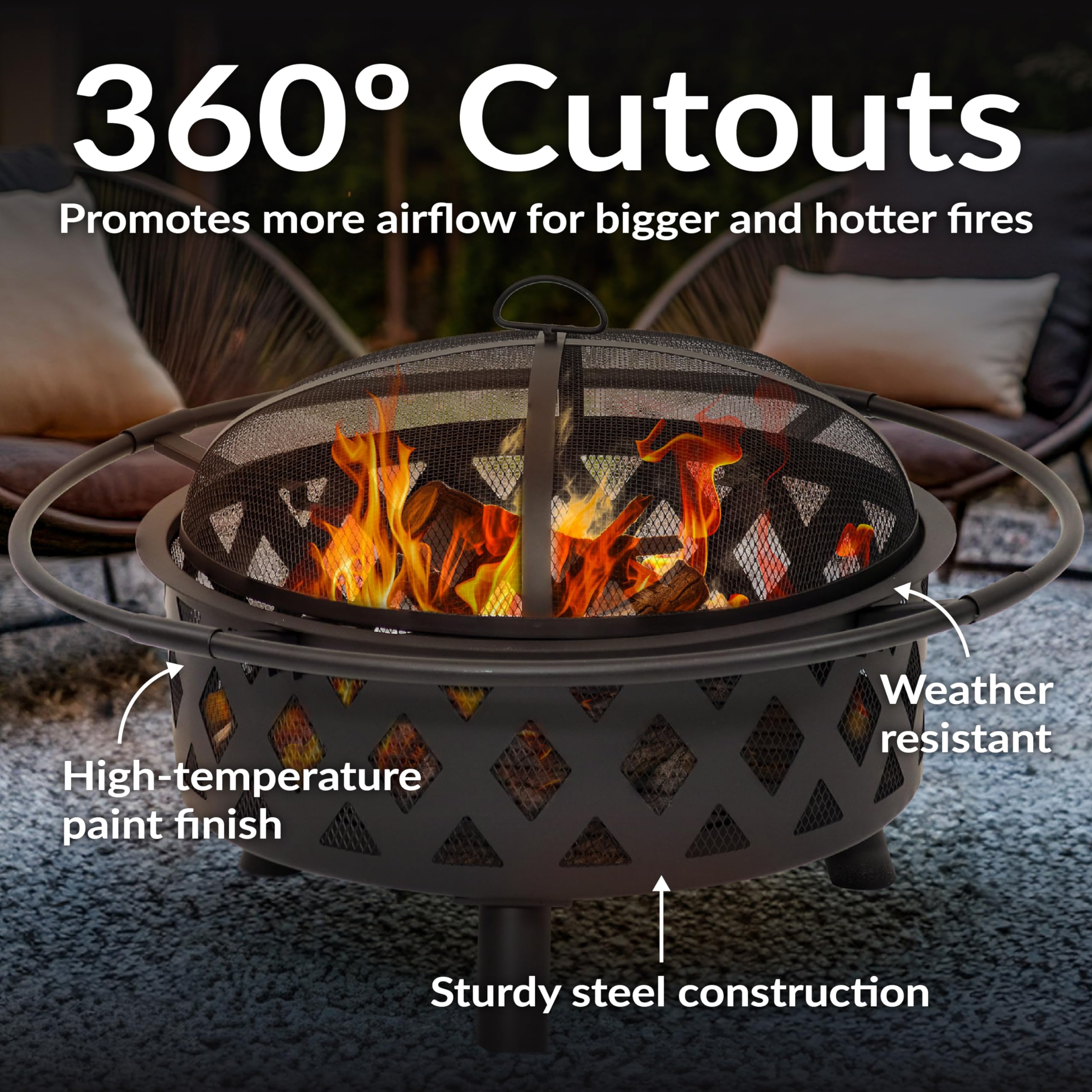 Sunnydaze Crossweave Outdoor Fire Pit | Wood-Burning | 30" & 36" | Spark Screen, Poker & Cover Included