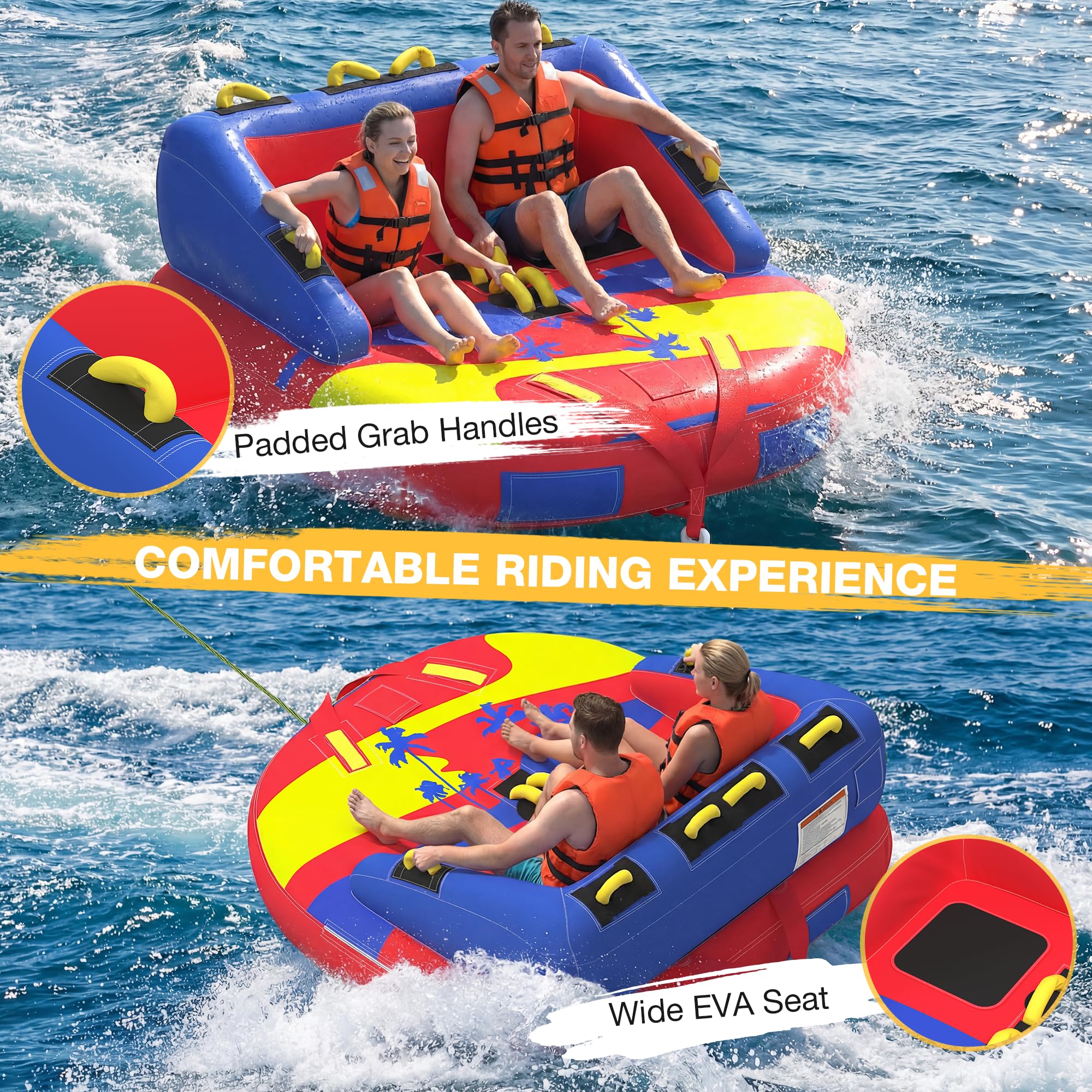 Towable Tubes for Boating | 1-3 Rider | Cockpit Style with Rope Included | Lake & River