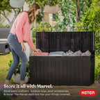 Keter Marvel Plus 71 Gallon Resin Outdoor Storage Box for Patio Furniture Cushions, Throw Pillows, Garden Tools and Pool Floats, Beige