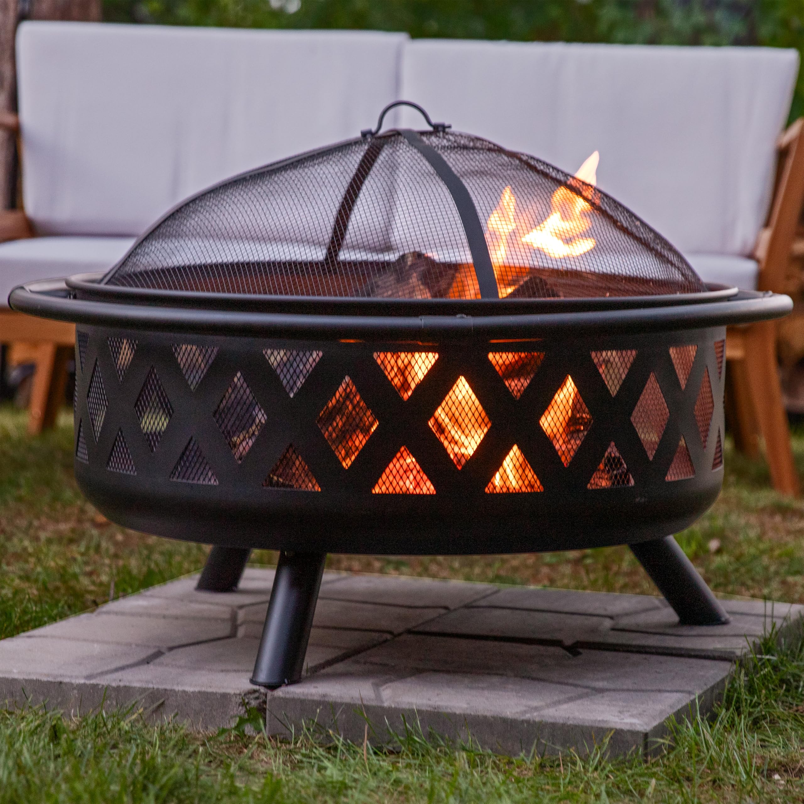 Sunnydaze Crossweave Outdoor Fire Pit | Wood-Burning | 30" & 36" | Spark Screen, Poker & Cover Included