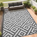 RURALITY Outdoor Rugs 8'x10' Waterproof for Patios Clearance,Plastic Straw Mats for RV, Camping,Backyard,Porch,Deck,Balcony,Reversible,Geometric