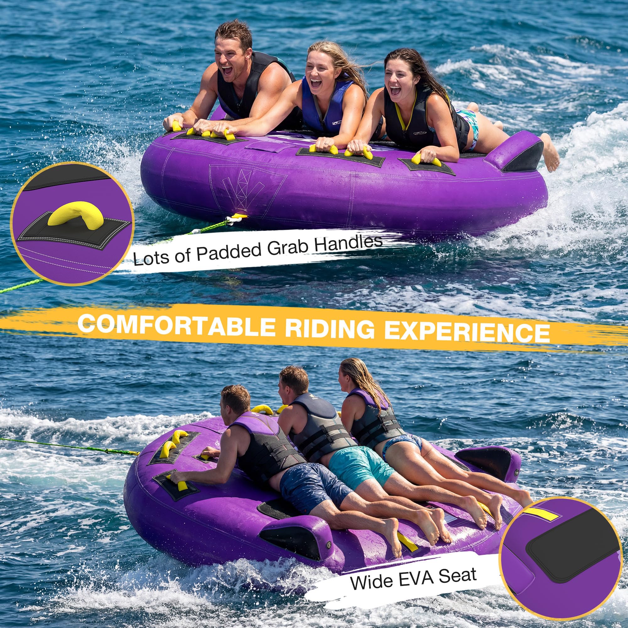 Towable Tubes for Boating | 1-3 Rider | Cockpit Style with Rope Included | Lake & River
