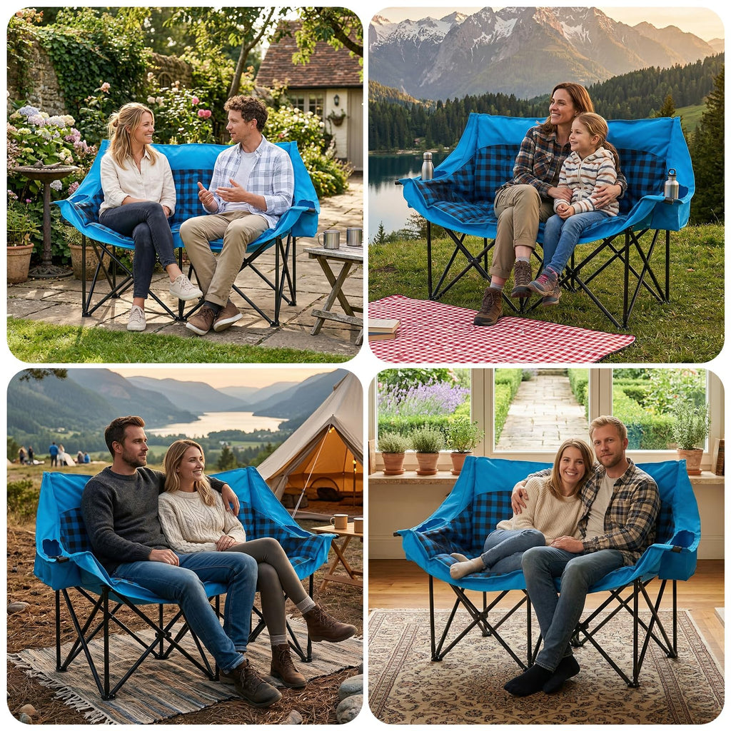 DoCred Double Camping Loveseat Chair | 2-Person | 660 lb Capacity | Cup Holders & Side Pockets