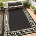 RURALITY Outdoor Rugs 8'x10' Waterproof for Patios Clearance,Plastic Straw Mats for RV, Camping,Backyard,Porch,Deck,Balcony,Reversible,Geometric