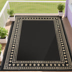RURALITY Outdoor Rugs 8'x10' Waterproof for Patios Clearance,Plastic Straw Mats for RV, Camping,Backyard,Porch,Deck,Balcony,Reversible,Geometric