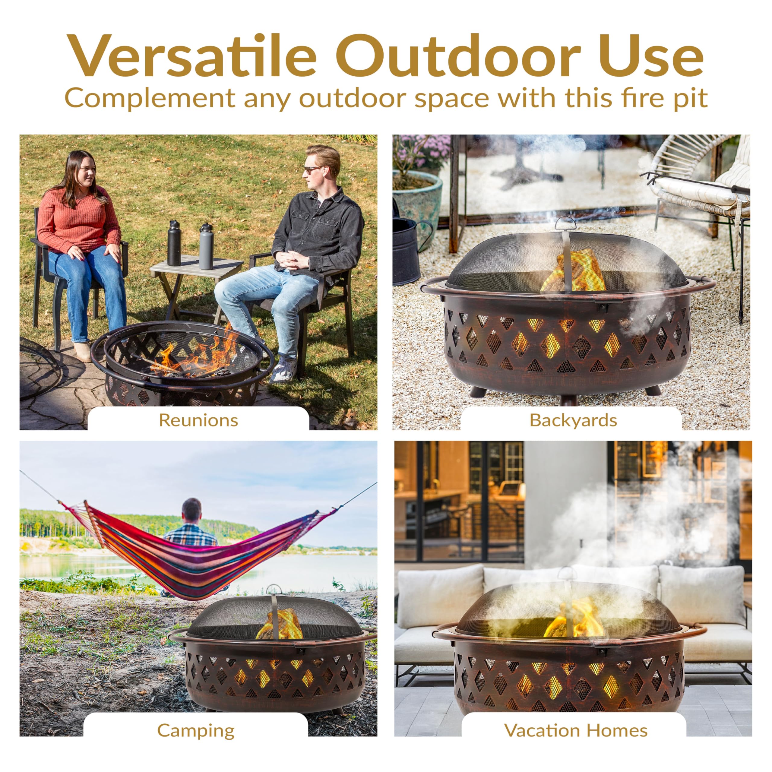 Sunnydaze Crossweave Outdoor Fire Pit | Wood-Burning | 30" & 36" | Spark Screen, Poker & Cover Included