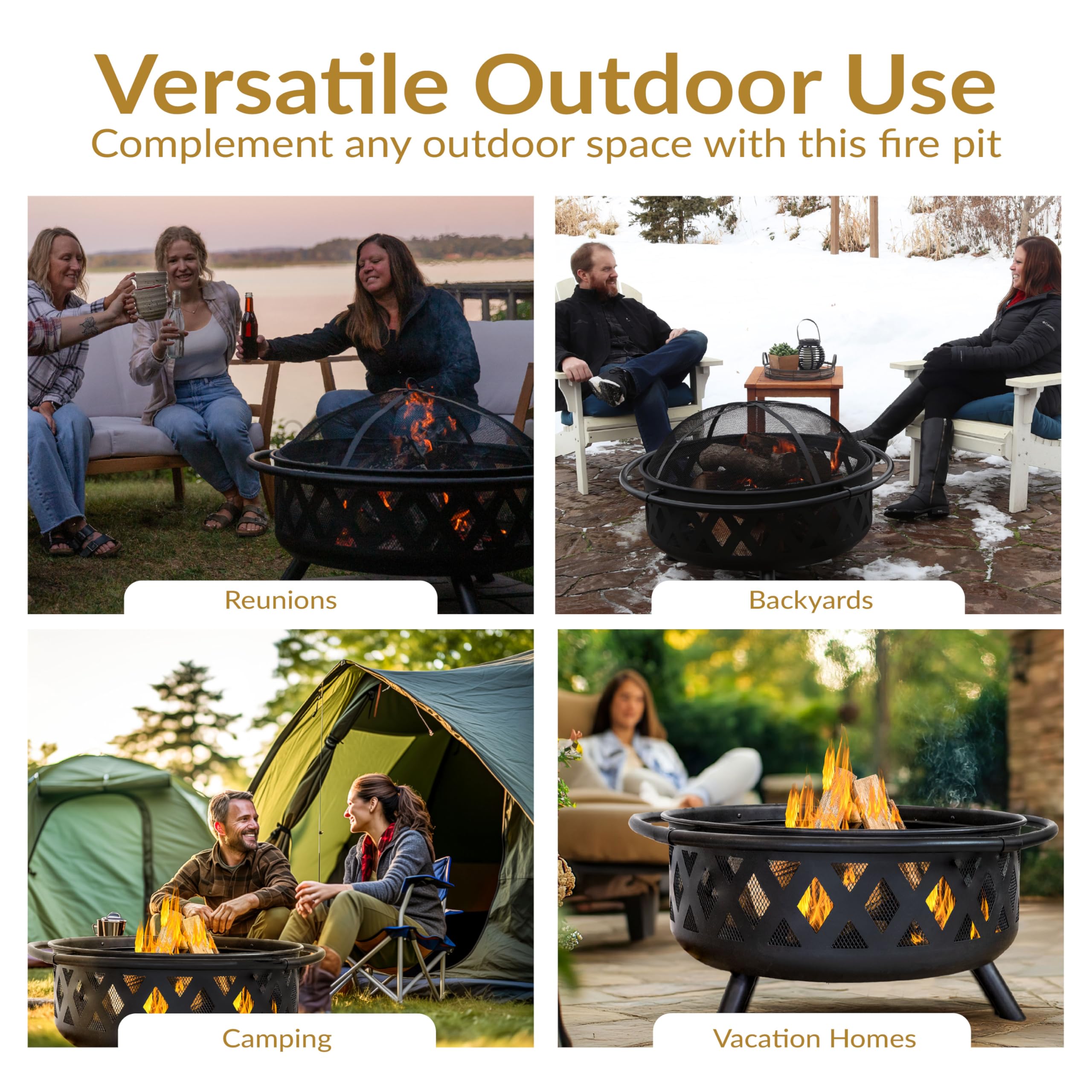 Sunnydaze Crossweave Outdoor Fire Pit | Wood-Burning | 30" & 36" | Spark Screen, Poker & Cover Included