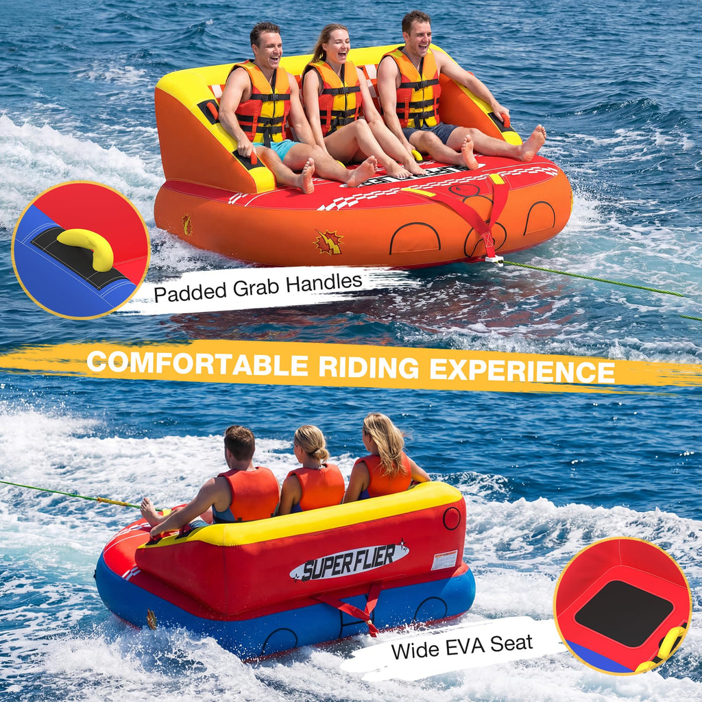 Towable Tubes for Boating | 1-3 Rider | Cockpit Style with Rope Included | Lake & River