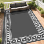 RURALITY Outdoor Rugs 8'x10' Waterproof for Patios Clearance,Plastic Straw Mats for RV, Camping,Backyard,Porch,Deck,Balcony,Reversible,Geometric