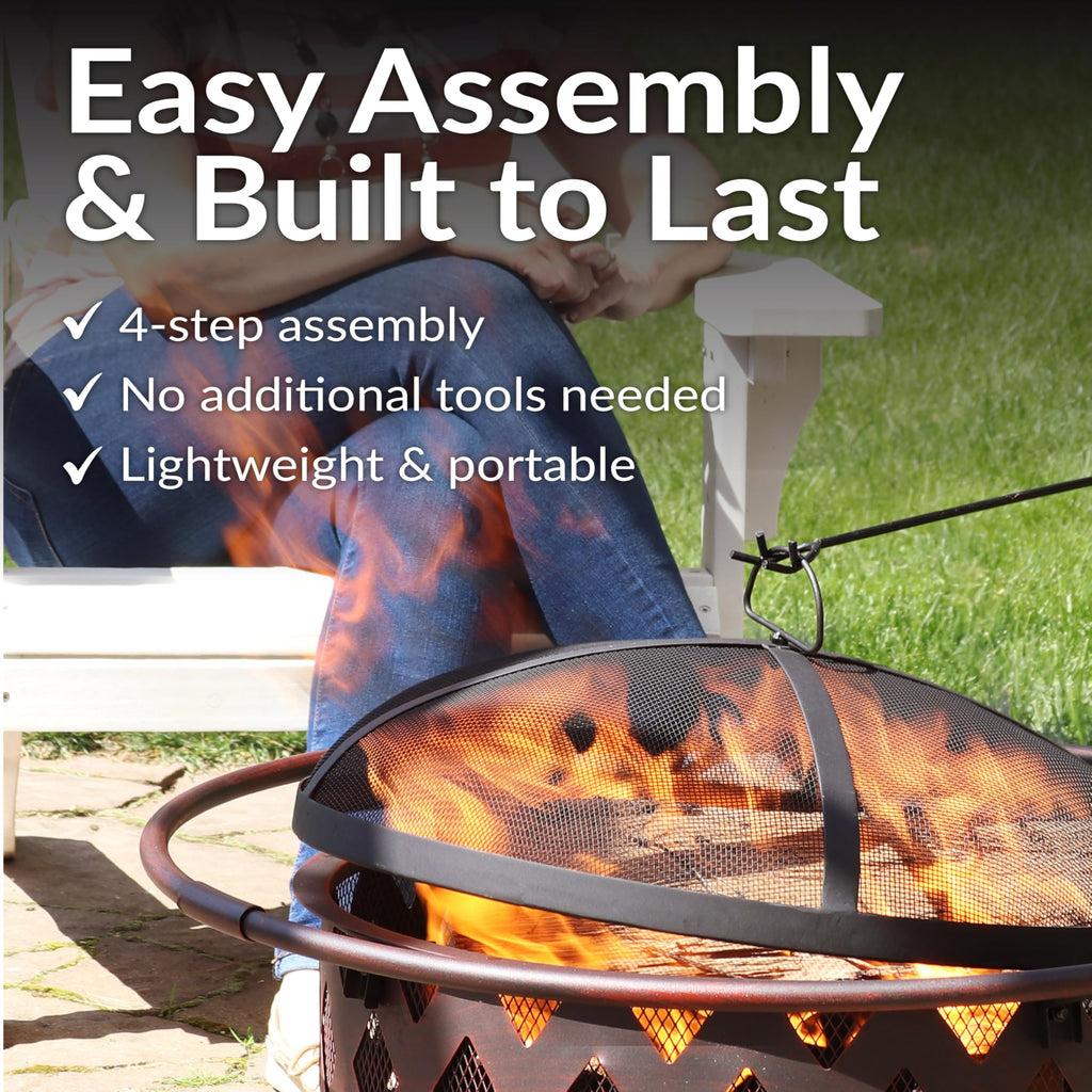 Sunnydaze Crossweave Outdoor Fire Pit | Wood-Burning | 30" & 36" | Spark Screen, Poker & Cover Included