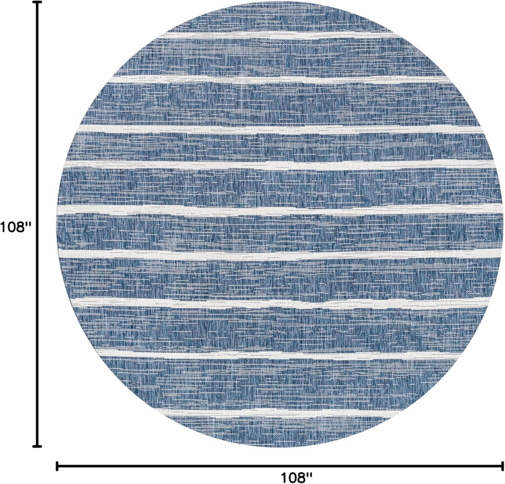 JONATHAN Y Berber Stripe Indoor/Outdoor Area Rug 5x8 – Blue & Ivory