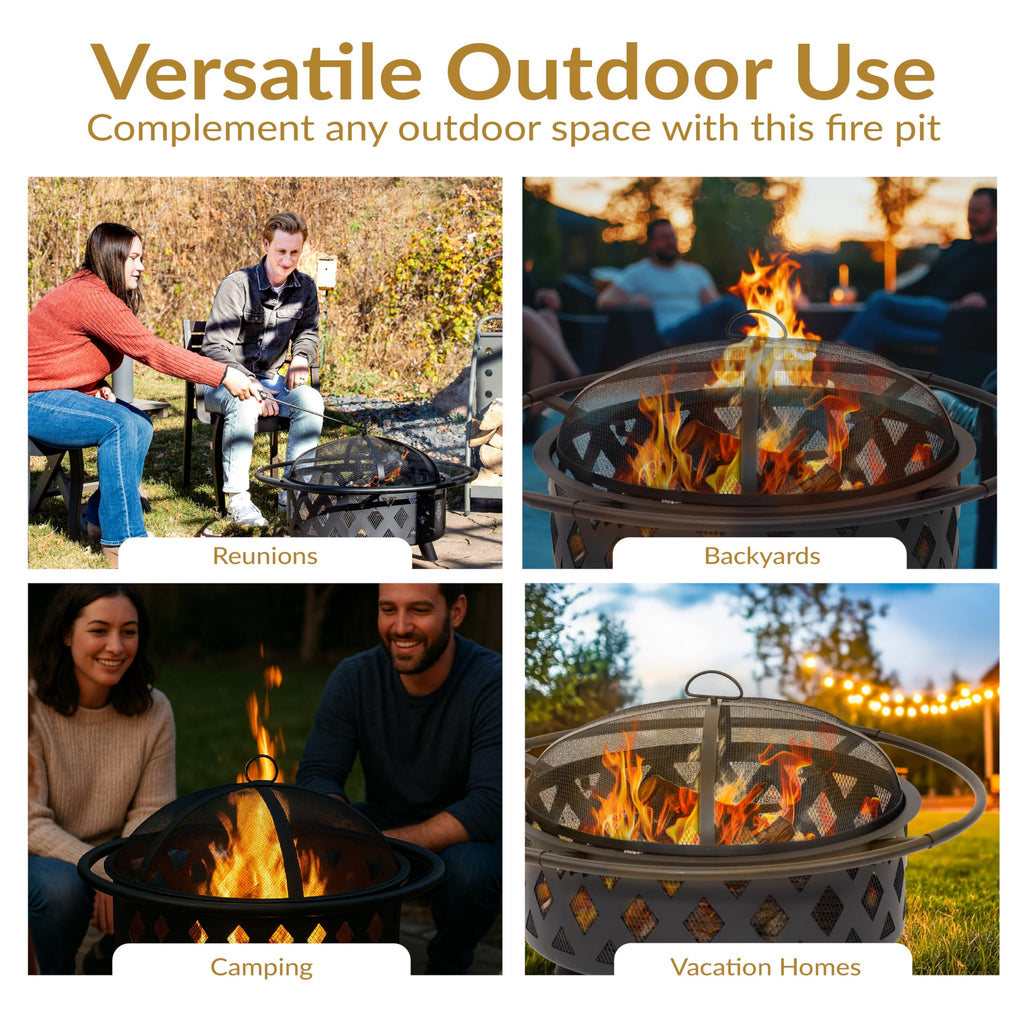 Sunnydaze Crossweave Outdoor Fire Pit | Wood-Burning | 30" & 36" | Spark Screen, Poker & Cover Included