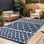 RURALITY Outdoor Rugs 8'x10' Waterproof for Patios Clearance,Plastic Straw Mats for RV, Camping,Backyard,Porch,Deck,Balcony,Reversible,Geometric
