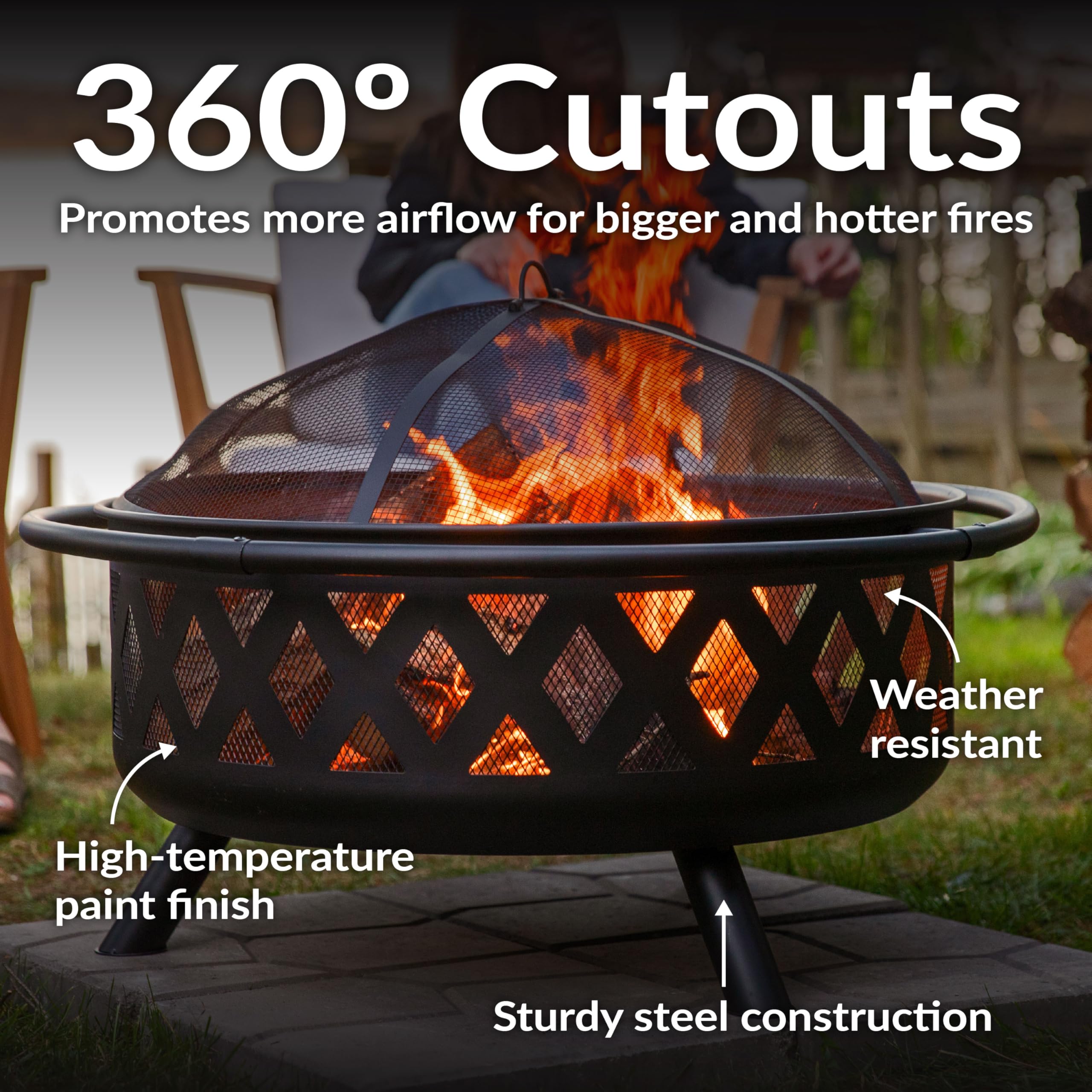 Sunnydaze Crossweave Outdoor Fire Pit | Wood-Burning | 30" & 36" | Spark Screen, Poker & Cover Included