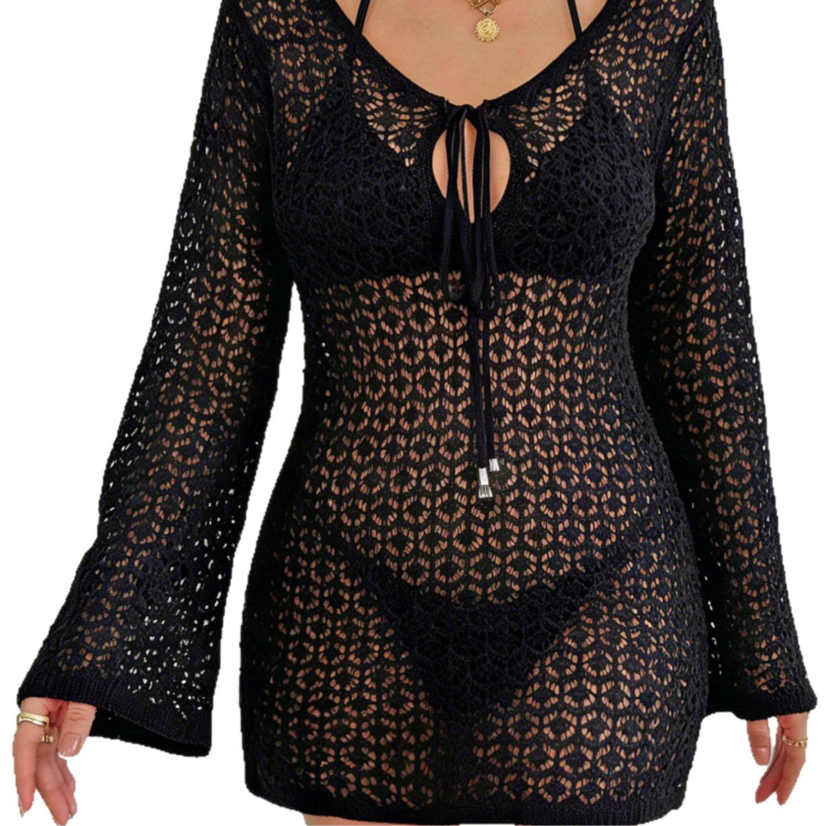 Lady Beach Dress Bikini Cover-Up Long Sleeve Sexy for Women